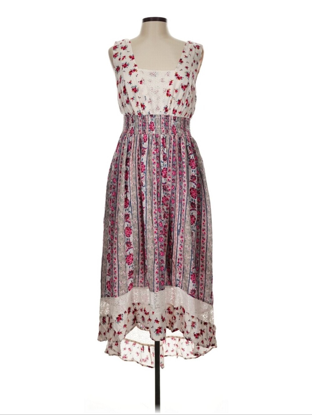 Torrid White and Pink Floral High-Low Midi Cottage Dress Size 0X